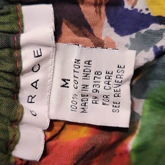 Grace 1990s Tropical Floral Cotton Tea Length Drawstring Circle Tiki Skirt - Picture 6 of 6